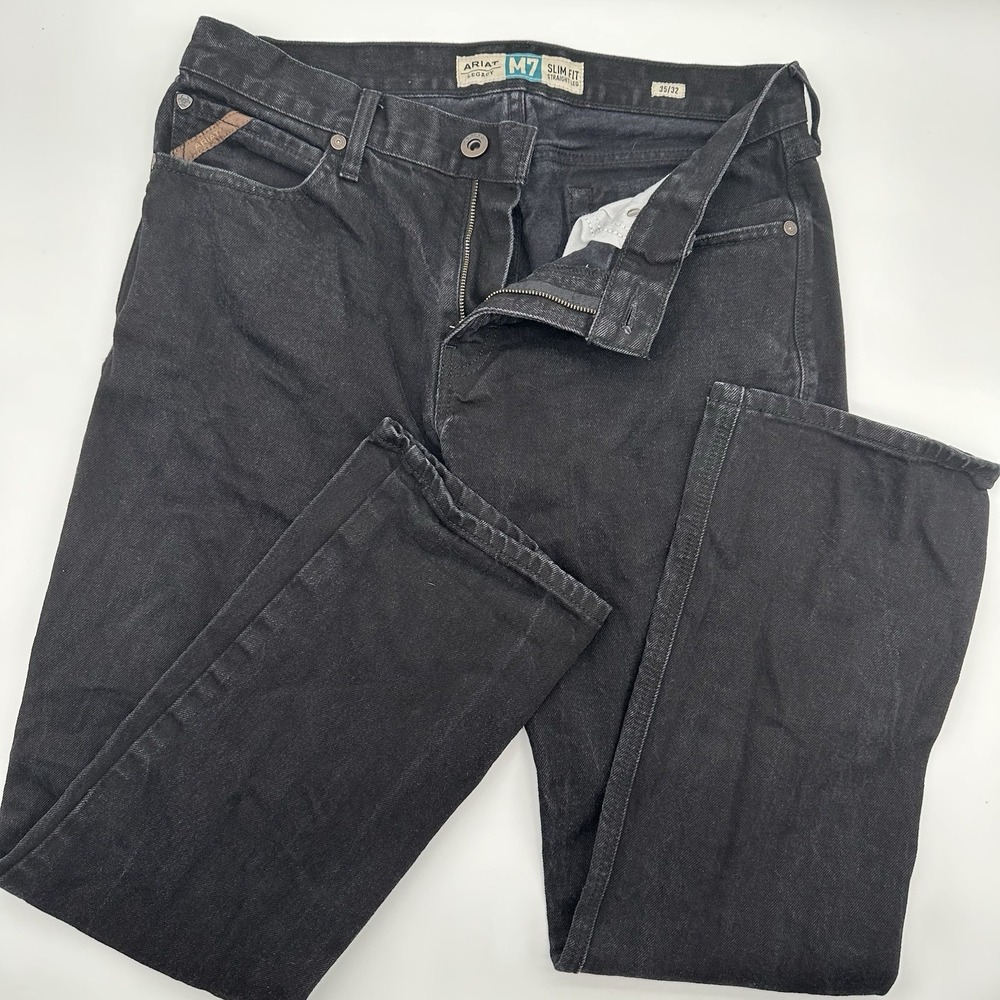 Ariat Legacy M7 Slim Fit Straight Leg Black Denim Jeans Men's Size 35x32 Cowboy